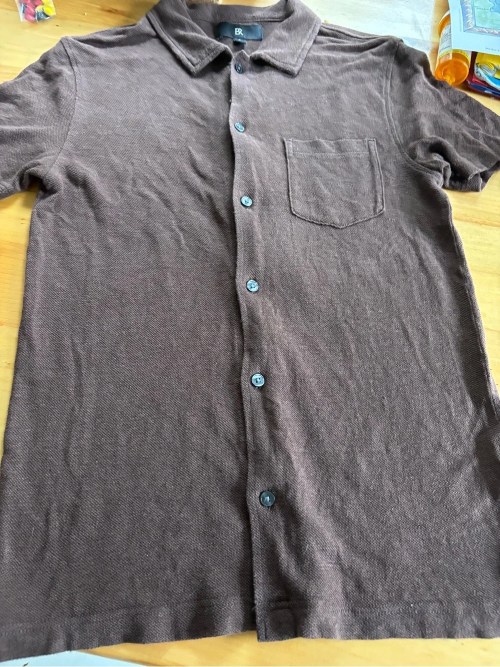Banana Republic Brown Short-Sleeve Button-Down Knit Shirt